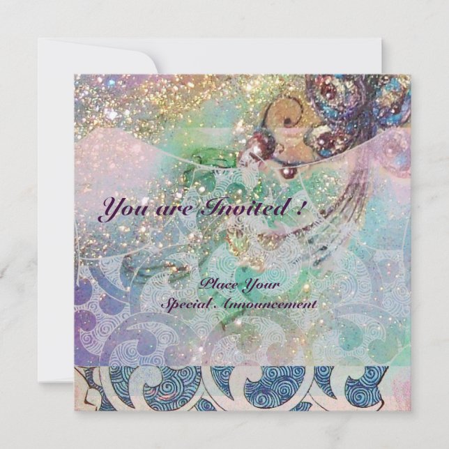 WAVES , bright red violet  blue pink gold sparkles Invitation (Front)