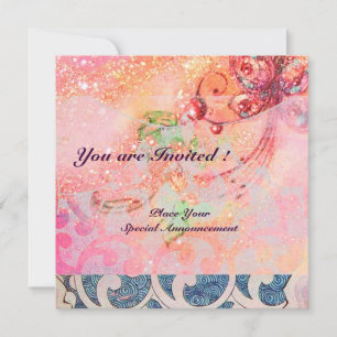 WAVES , bright red violet blue pink gold sparkles Invitation
