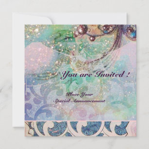 WAVES , bright red violet blue pink gold sparkles Invitation