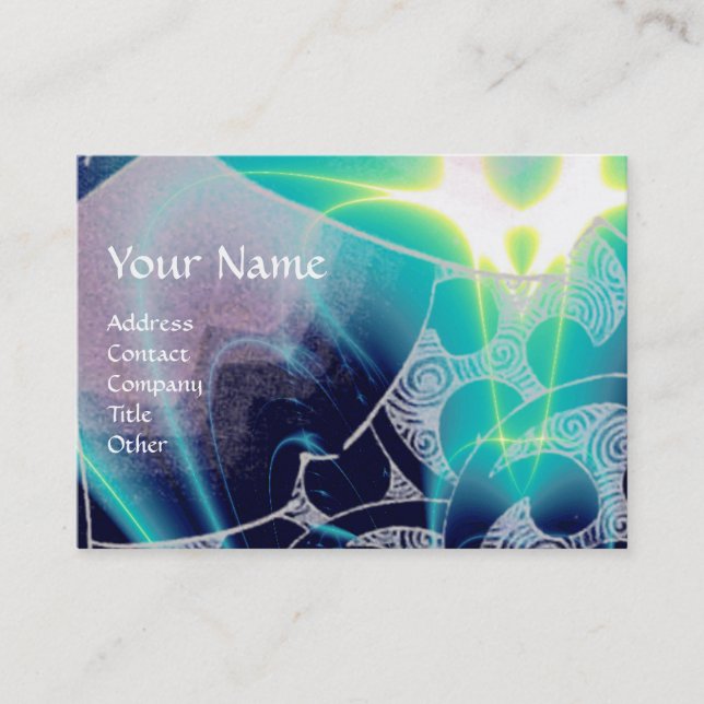 WAVES,bright vibrant blue white purple swirls Business Card (Front)