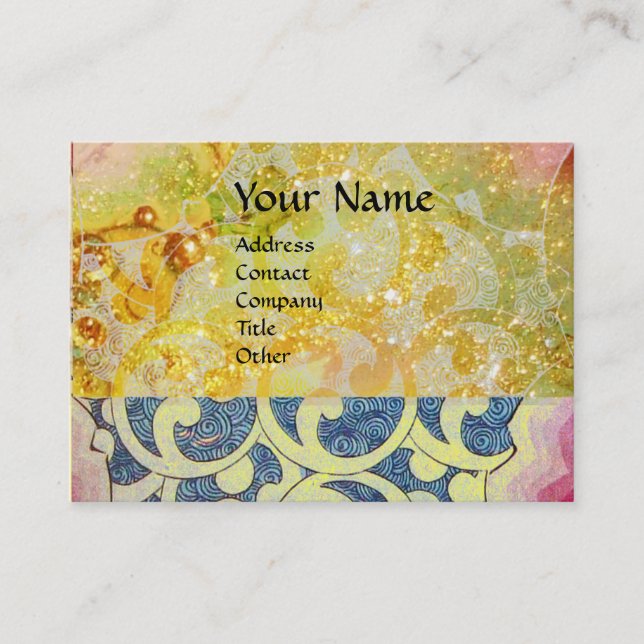 WAVES bright , vibrant ,yellow ,blue sparkles Business Card (Front)