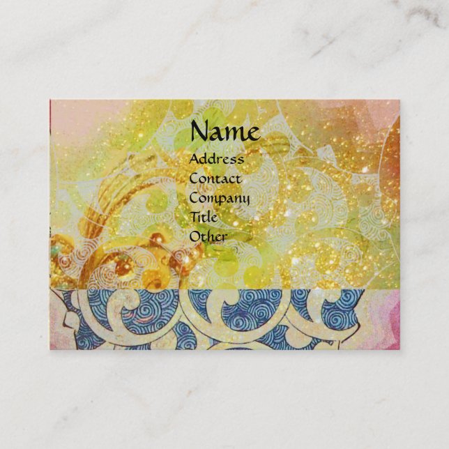 WAVES bright , vibrant ,yellow ,blue sparkles Business Card (Front)