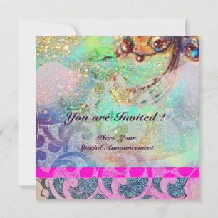 WAVES , bright violet blue green pink gold sparkle Invitation