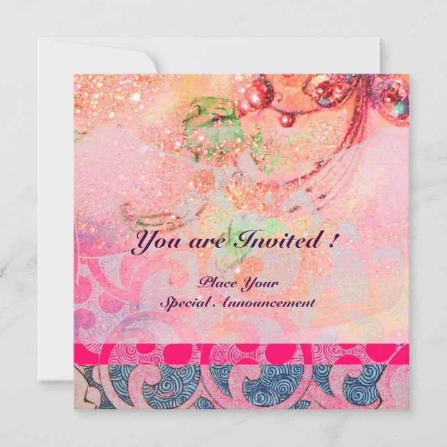 WAVES , bright violet blue pink gold sparkles Invitation (Front)