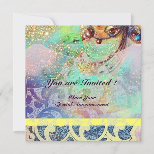 WAVES  bright yellow blue green pink gold sparkle Invitation