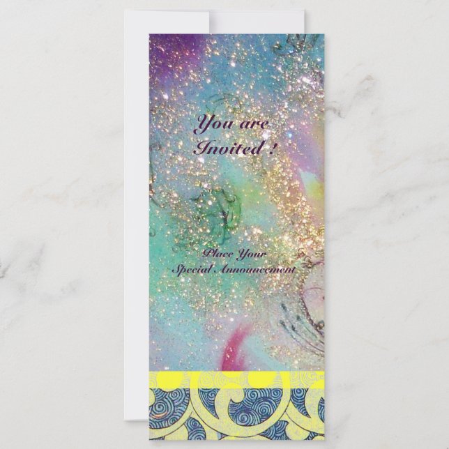 WAVES , bright yellow blue pink gold sparkles Invitation (Front)