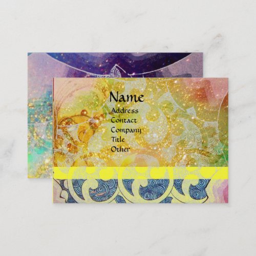 WAVES  Bright Yellow Blue Swirls in Gold Sparkles Business Card