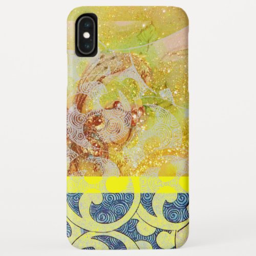 WAVES  Bright Yellow Blue Swirls in Gold Sparkles iPhone XS Max Case