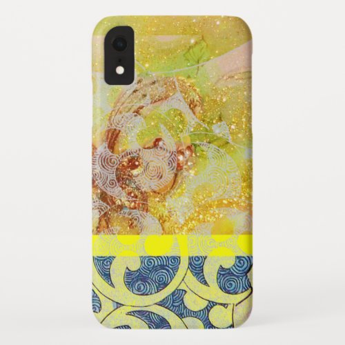 WAVES  Bright Yellow Blue Swirls in Gold Sparkles iPhone XR Case