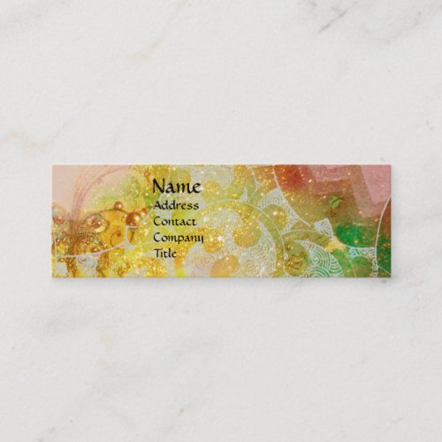 WAVES  Bright Yellow Blue Swirls in Gold Sparkles Mini Business Card