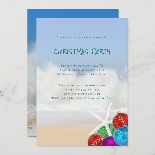 Waves Christmas Party Coastal Theme Invitation (Front/Back)