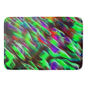Waves colored in green, red, purple and lilac bath mat