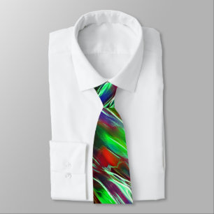 Waves colored in green, red, purple and lilac neck tie
