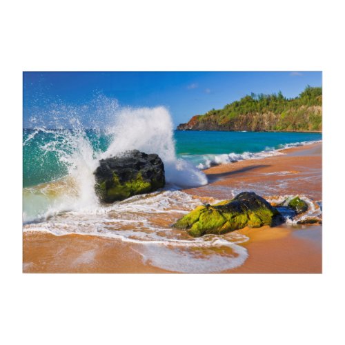 Waves crash on the beach Hawaii Acrylic Print