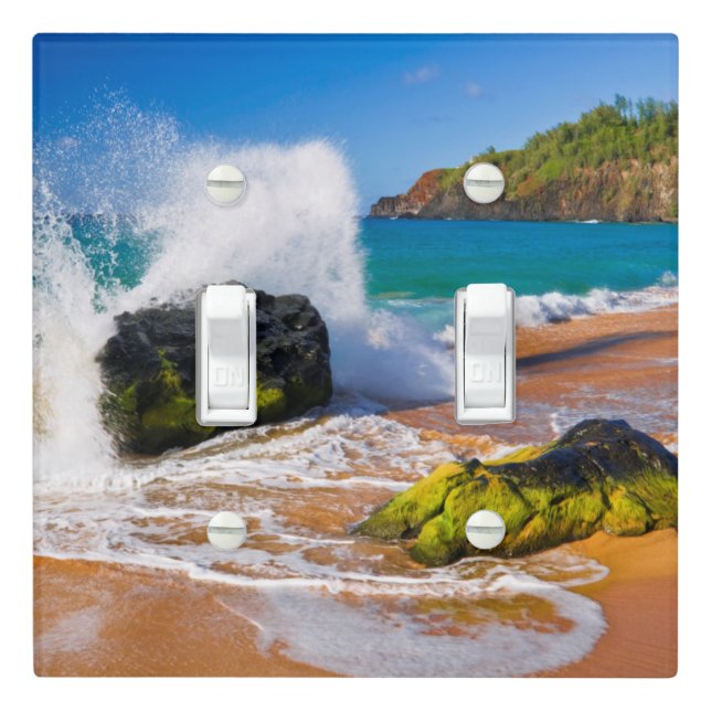 Waves crash on the beach, Hawaii Light Switch Cover (In Situ)