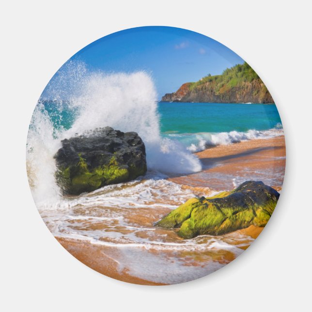 Waves crash on the beach, Hawaii Magnet (Front)