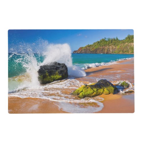 Waves crash on the beach Hawaii Placemat