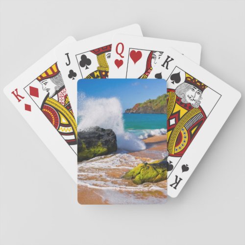 Waves crash on the beach Hawaii Poker Cards