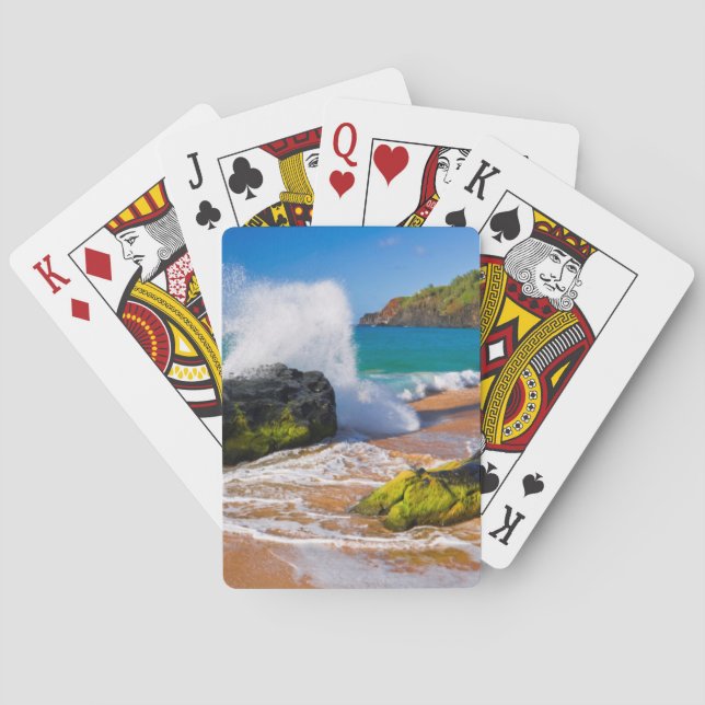 Waves crash on the beach, Hawaii Poker Cards (Back)