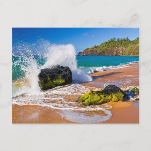 Waves crash on the beach Hawaii Postcard