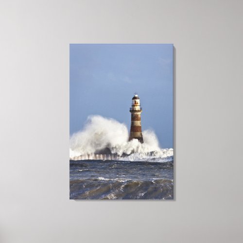 Waves Crashing Against Roker Lighthouse Canvas Print