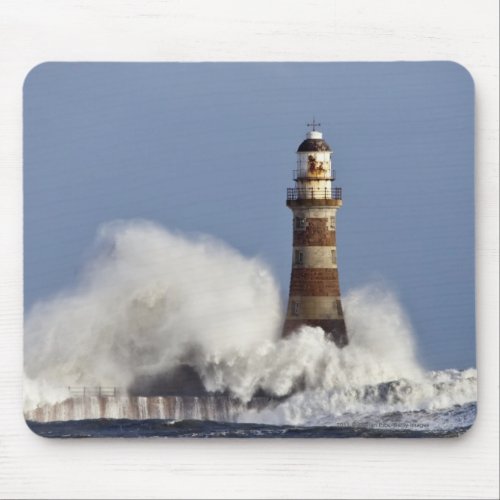 Waves Crashing Against Roker Lighthouse Mouse Pad