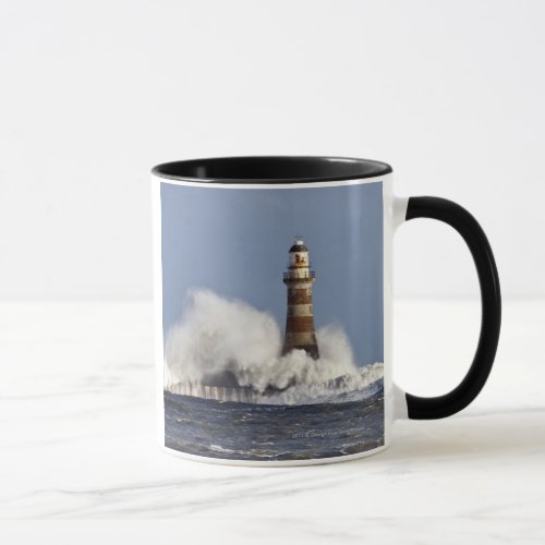 Waves Crashing Against Roker Lighthouse Mug