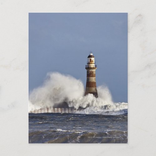 Waves Crashing Against Roker Lighthouse Postcard