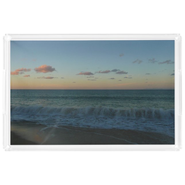 Waves Crashing at Sunset Beach Landscape Acrylic Tray (Front)