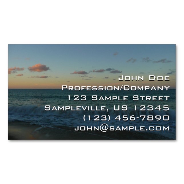 Waves Crashing at Sunset Beach Landscape Business Card Magnet (Front)