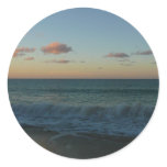 Waves Crashing at Sunset Beach Landscape Classic Round Sticker