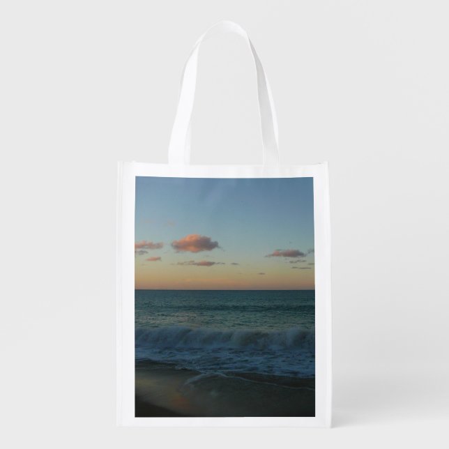 Waves Crashing at Sunset Beach Landscape Grocery Bag (Front)