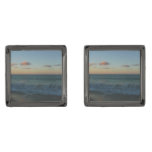 Waves Crashing at Sunset Beach Landscape Gunmetal Finish Cufflinks