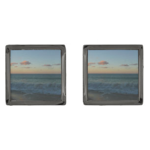 Waves Crashing at Sunset Beach Landscape Gunmetal Finish Cufflinks