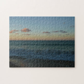 Waves Crashing at Sunset Beach Landscape Jigsaw Puzzle