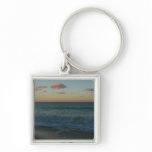 Waves Crashing at Sunset Beach Landscape Keychain