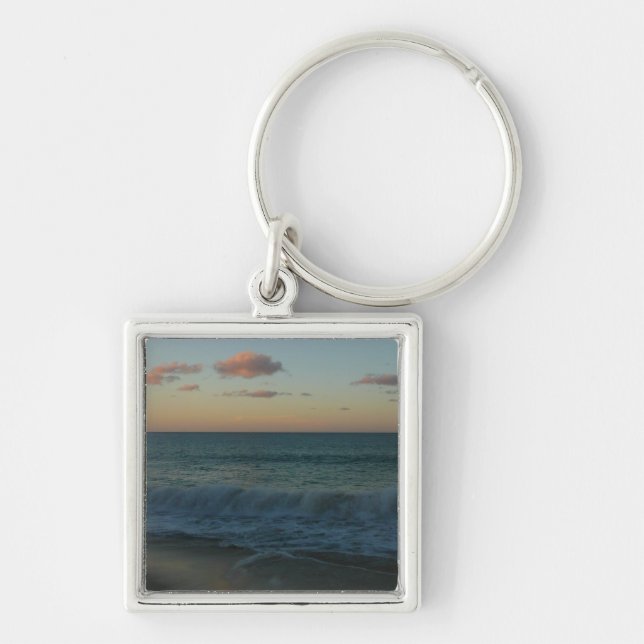 Waves Crashing at Sunset Beach Landscape Keychain (Front)