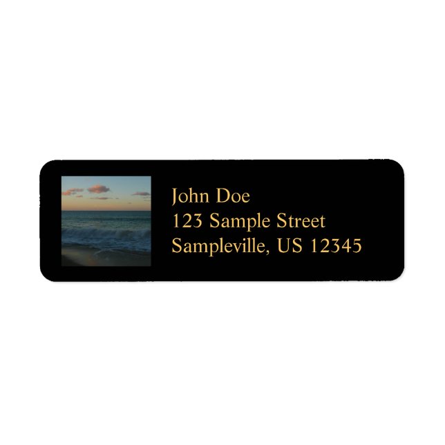 Waves Crashing at Sunset Beach Landscape Label (Front)