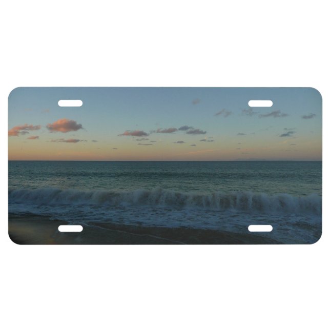 Waves Crashing at Sunset Beach Landscape License Plate (Front)