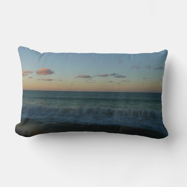 Waves Crashing at Sunset Beach Landscape Lumbar Pillow (Front)