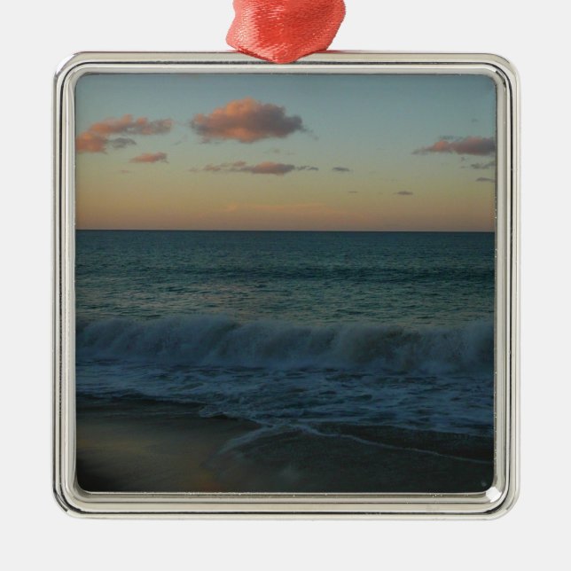 Waves Crashing at Sunset Beach Landscape Metal Ornament (Front)