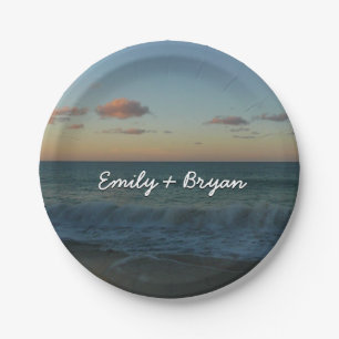Waves Crashing at Sunset Beach Landscape Paper Plates