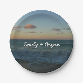 Waves Crashing at Sunset Beach Landscape Paper Plates