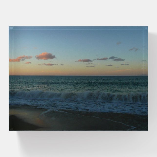 Waves Crashing at Sunset Beach Landscape Paperweight (Front)