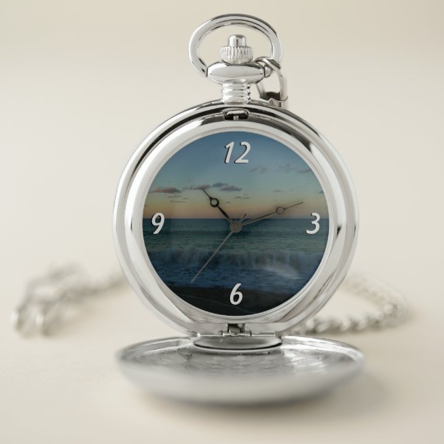 Waves Crashing at Sunset Beach Landscape Pocket Watch (Inside)