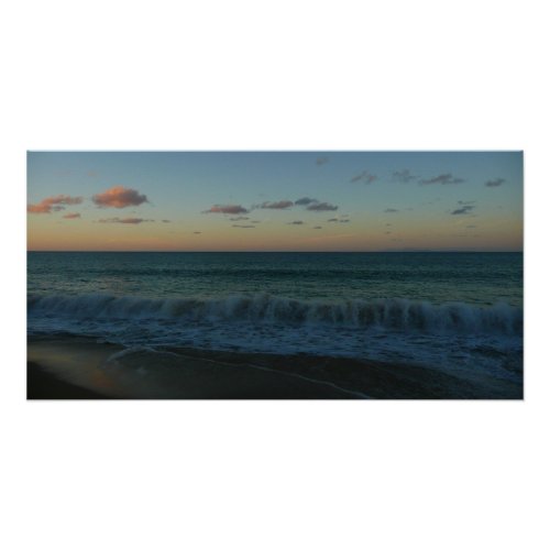 Waves Crashing at Sunset Beach Landscape Poster
