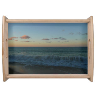 Waves Crashing at Sunset Beach Landscape Serving Tray