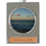 Waves Crashing at Sunset Beach Landscape Silver Plated Banner Ornament