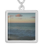 Waves Crashing at Sunset Beach Landscape Silver Plated Necklace