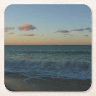 Waves Crashing at Sunset Beach Landscape Square Paper Coaster